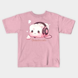 Happy Cute Kawaii Chibi Marshmallow Blob Character with Music Headphones - Adorable and Playful Kids T-Shirt